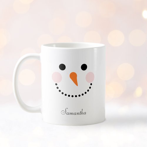 Simple Cute Snowman Face Name Coffee Mug