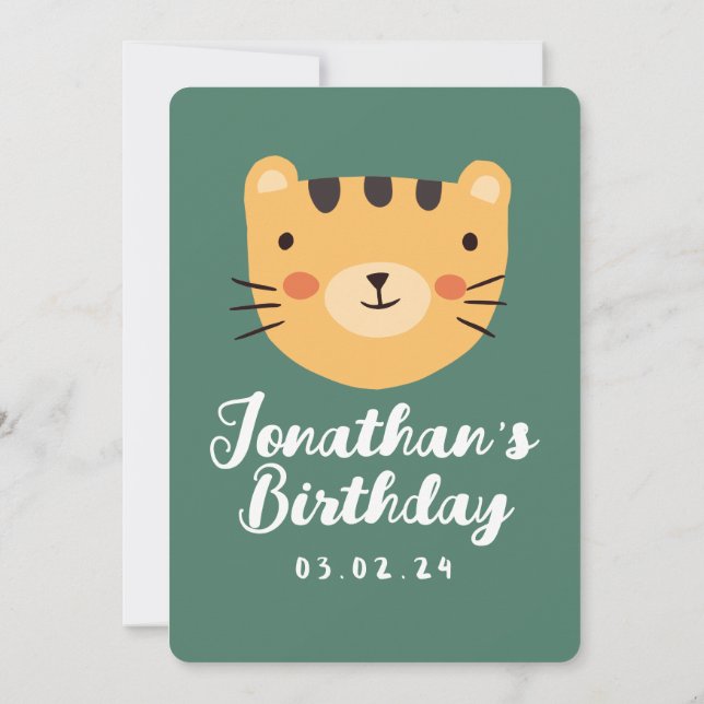 Simple Cute Tiger Forest with Animals Birthday Invitation (Back)