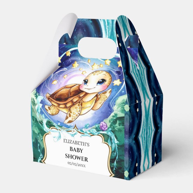 Simple Cute Turtle Baby Shower Favor Boxes (Front Side)