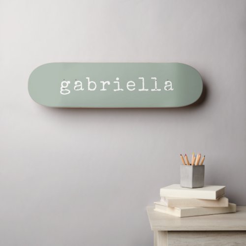 Simple Cute Typewriter Monogram Name Sage Green  Skateboard