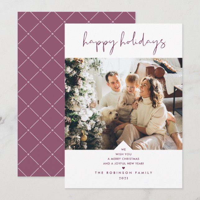 Simple Cute Typography Plum Purple Christmas Photo Holiday Card (Front/Back)