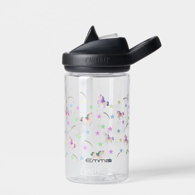 Simple Cute Unicorn rainbow seamless pattern Water Bottle (Left)
