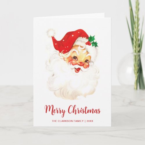 Simple Cute Vintage Santa Claus Christmas Holiday Card