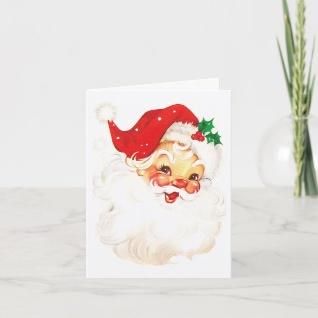 Simple Cute Vintage Santa Claus Christmas Holiday Card (Front)