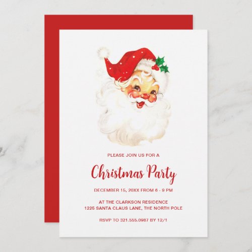 Simple Cute Vintage Santa Claus Christmas Invitation