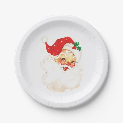 Simple Cute Vintage Santa Claus Christmas Paper Plates