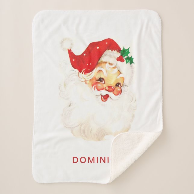 Simple Cute Vintage Santa Claus Christmas Sherpa Blanket (Front)