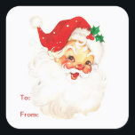 Simple Cute Vintage Santa Claus Christmas Square Sticker<br><div class="desc">Cute Christmas gift tag sticker with a vintage Santa Claus with "To" and "From" in red.  This holiday gift tag sticker is sure to add a festive touch to your Christmas gifts.</div>