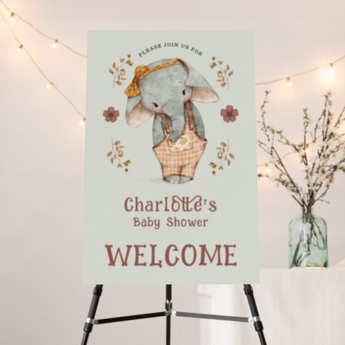 Simple Cute Watercolor Elephant Girl Baby Shower Foam Board