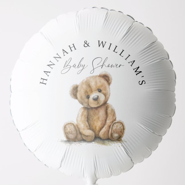 Simple Cute watercolor Teddy Bear Baby Shower Balloon (Front)