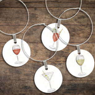 Simple Cute Watercolor Whimsical Cocktails Drinks Wine Charm
