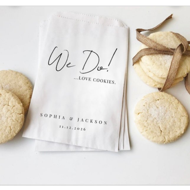 Simple Cute Wedding Quote | We Do Black Text Favor Bag (Cute we do wedding quote couple name date gift favor bag)