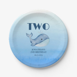 Simple Cute Whale Blue Sea Birthday Paper Plates
