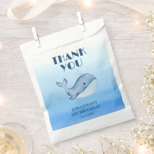 Simple Cute Whale Blue Sea Birthday Thank You Favor Bag