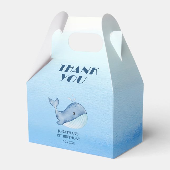 Simple Cute Whale Blue Sea Birthday Thank You Favor Boxes (Back Side)