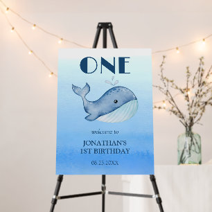 Simple Cute Whale Blue Sea Birthday Welcome Foam Board