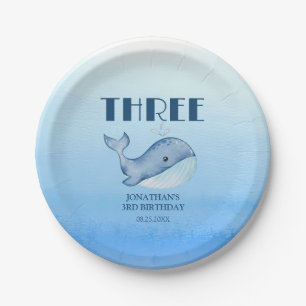 Simple Cute Whale Blue Sea Ocean Birthday Paper Plates