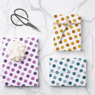 Simple Cute White Blue Gold Purple Polka Dots Xmas Wrapping Paper Sheets