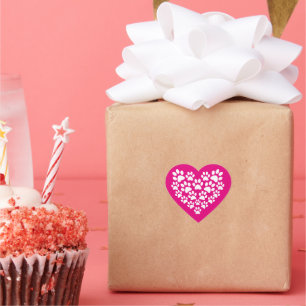Simple Cute White Bright Pink Paw Print Heart Sticker