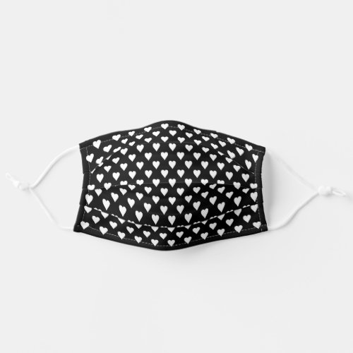 Simple Cute White Heart Art Pattern On Black Adult Cloth Face Mask