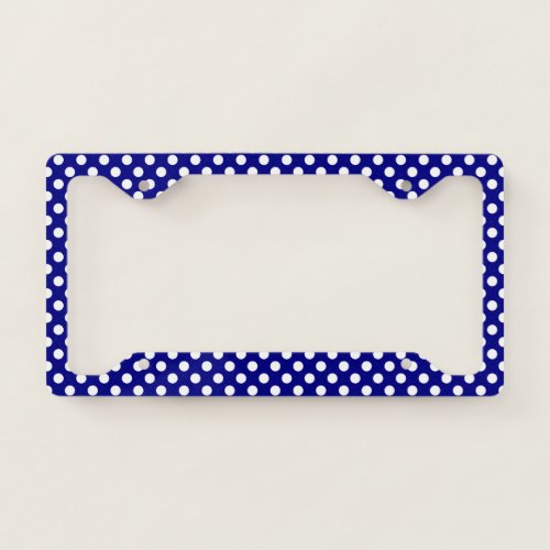 Simple Cute White Polka Dots on Navy Blue License Plate Frame