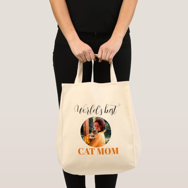 Simple Cute World's Best Cat Mom Photo Tote Bag (Front (Product))