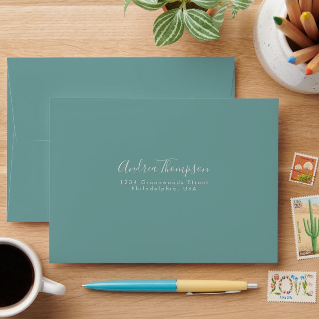 Simple Cyan Green Wedding  Envelope (Desk)