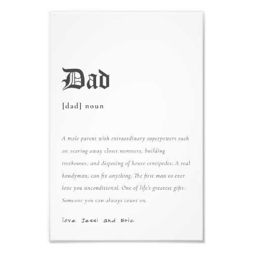 Simple Dad Dictionary Definition Personalized Gift Photo Print