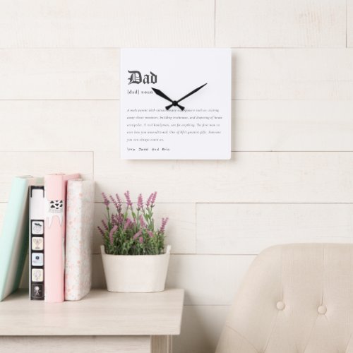 Simple Dad Dictionary Definition Personalized Gift Square Wall Clock