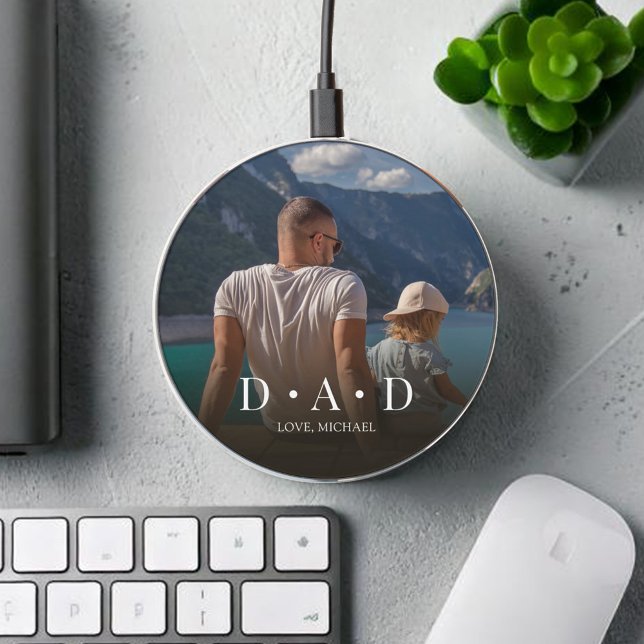 Simple DAD Photo Personalized  Wireless Charger (Custom Personalized DAD photo phone charger. )