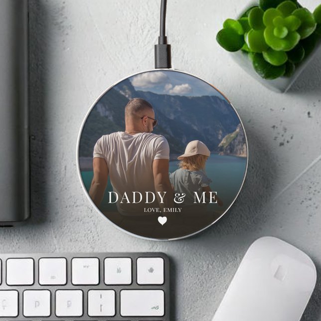 Simple Daddy and Me Photo Personalized Wireless Charger (Daddy and Me simple photo phone charger. )