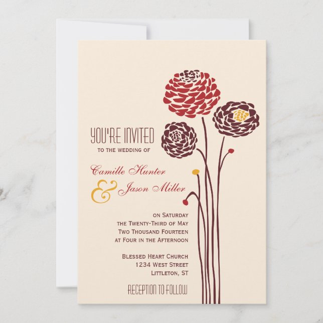 Simple Dahlia - Autumn Rustic Textured Wedding Invitation (Front)