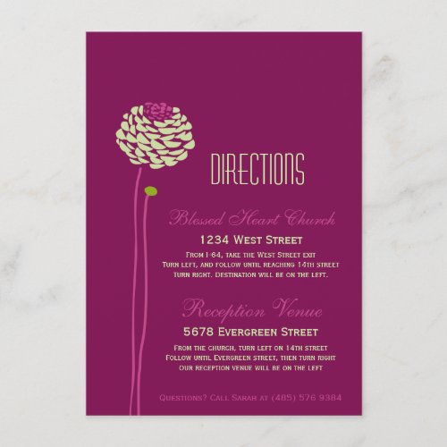 Simple Dahlia - Green &amp; Purple Directions Insert Personalized Announcement