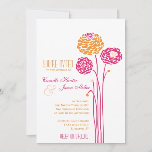 Simple Dahlia - Pink &amp; Orange Wedding Custom Invite