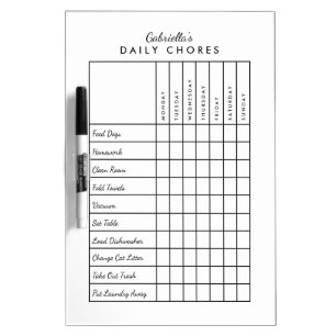 Simple Daily Chore Chart Dry-Erase Board