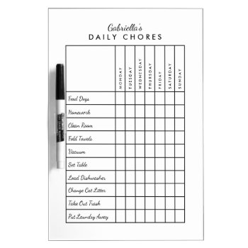 Simple Daily Chore Chart Dry-erase Board by PinkMoonDesigns at Zazzle