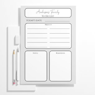 Simple Daily Planner To Do List Family Name  Notepad