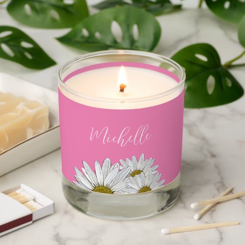 Simple Daisies Floral Botanical Cute Pink Scented Candle