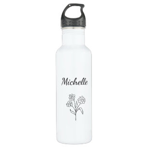 Simple Daisy Black White Trendy Floral Stainless Steel Water Bottle