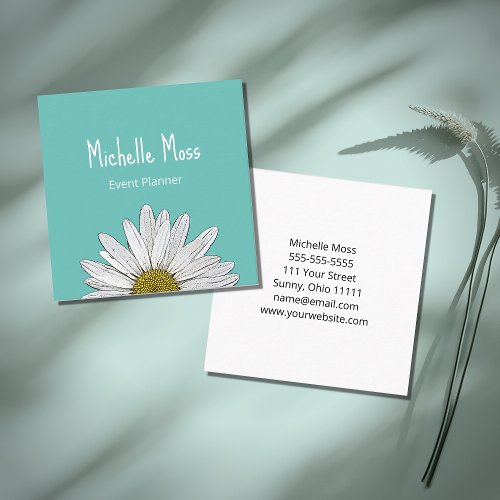 Simple Daisy Botanical Event Planner Teal Green Square Business Card