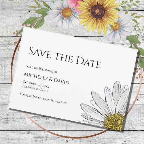 Simple Daisy Floral Wedding Black White   Save The Date