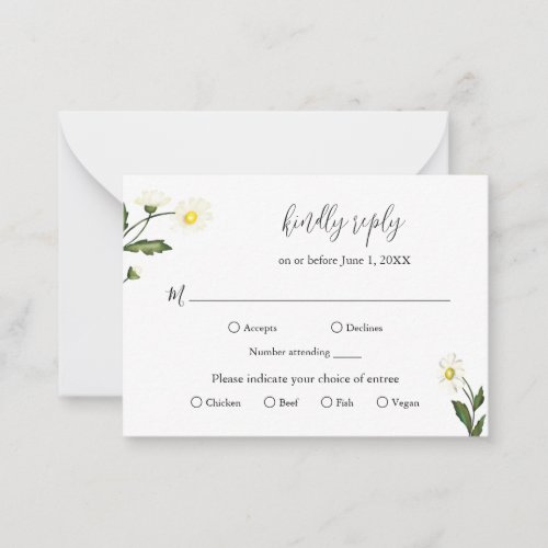 Simple Daisy Floral Wedding Mini RSVP Card