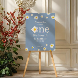 Simple Daisy Flower Dusty Blue First Birthday Foam Board