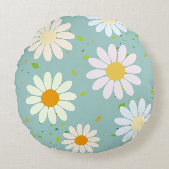 Simple Daisy Flowers Floral Pattern trendy Girly  Round Pillow (Front)
