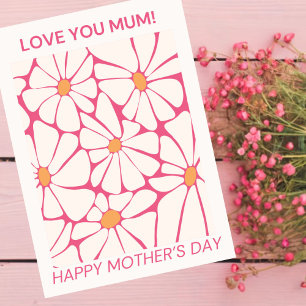 simple daisy mothers day love you mom modern letterpress thank you card
