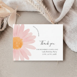 Simple Daisy One Floral 1st Birthday Thank You Card