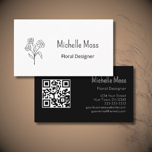 Simple Daisy QR code Floral Designer Business Card
