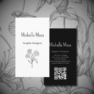 Simple Daisy QR code Floral Graphic Designer Business Card