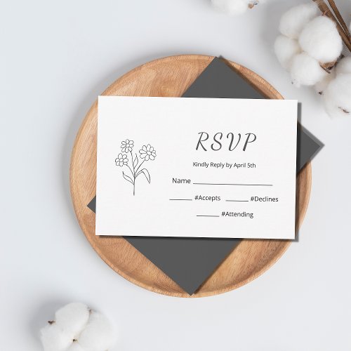 Simple Daisy Quinceaera Elegant Gray Typography RSVP Card