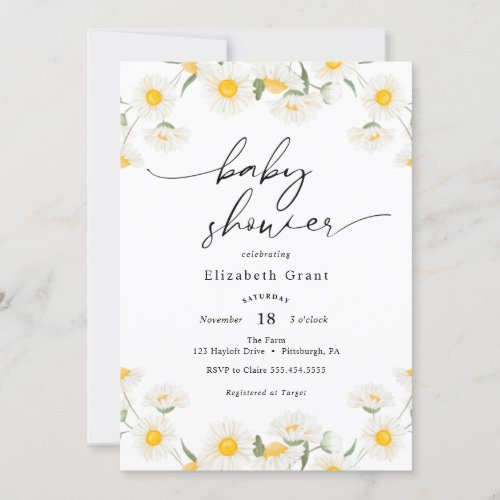 Simple Daisy Wreath Baby Shower Invitation